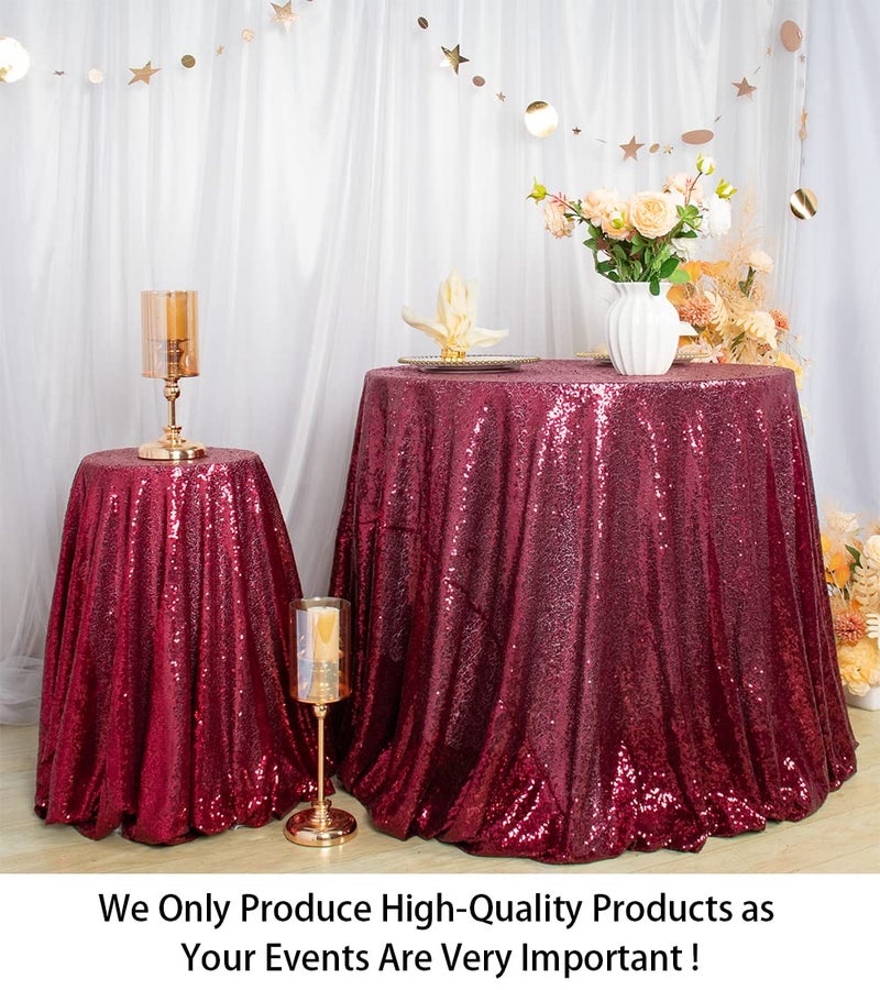 ShiDianYi Tablecloths 120-Inch Round Burgundy Table Cloth Wine Red Sequin Tablecloth-1211 - Image 2
